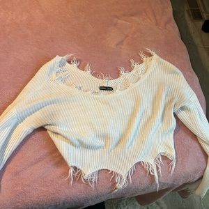 Off the shoulder cropped sweater white shein